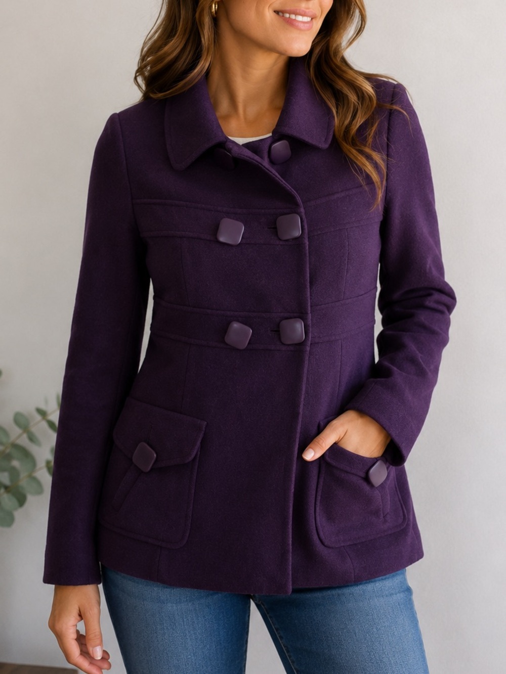 Nygård Collection Wool Cashmere Blend Blazer Jacket Button Front Purple Size 6